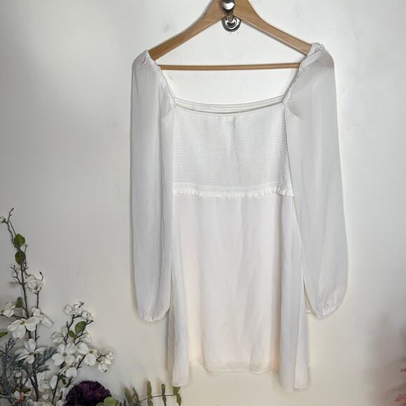 WILFRED x ARITZIA Tempest Chiffon Smocked Mini Dress Ivory White {XX20} - Picture 4 of 6